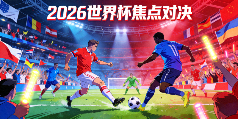 2026世界杯焦点对决概念图 - 两支球队在满座体育场中激烈拼抢